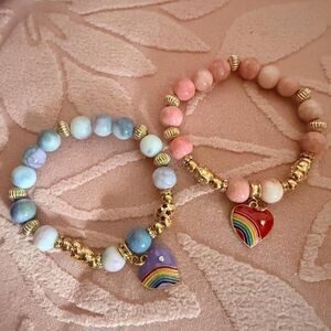 Rainbow Heart Charm Bracelet Set